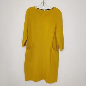 Boden Ellen Ottoman Dress Mustard Yellow Pockets 3/4 Sleeve US 12R